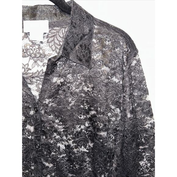 Ann Taylor LOFT Black Lace Petite Large Button-Up Shirt Fairy Grunge Goth Trendy - Picture 3 of 12